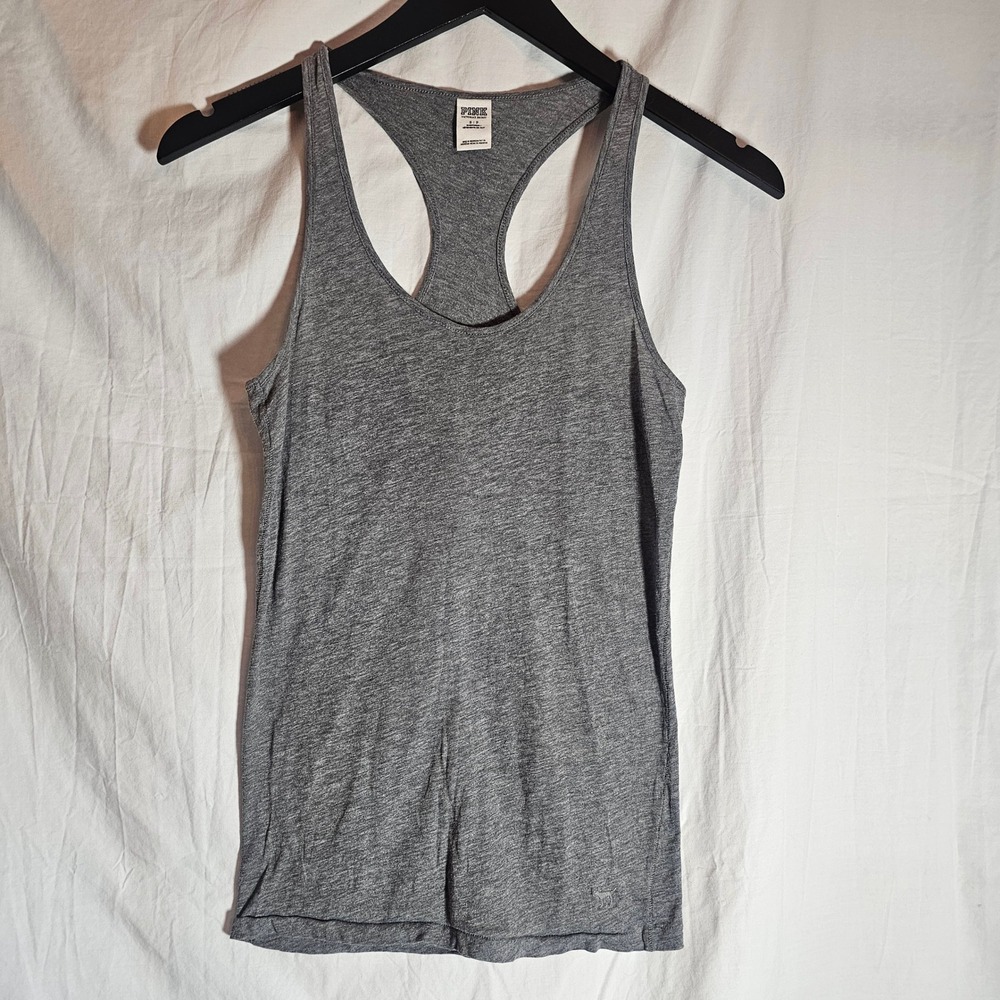Victorias Secret PINK Racerback Tank Top Heather Grey Sleepwear Small Logo